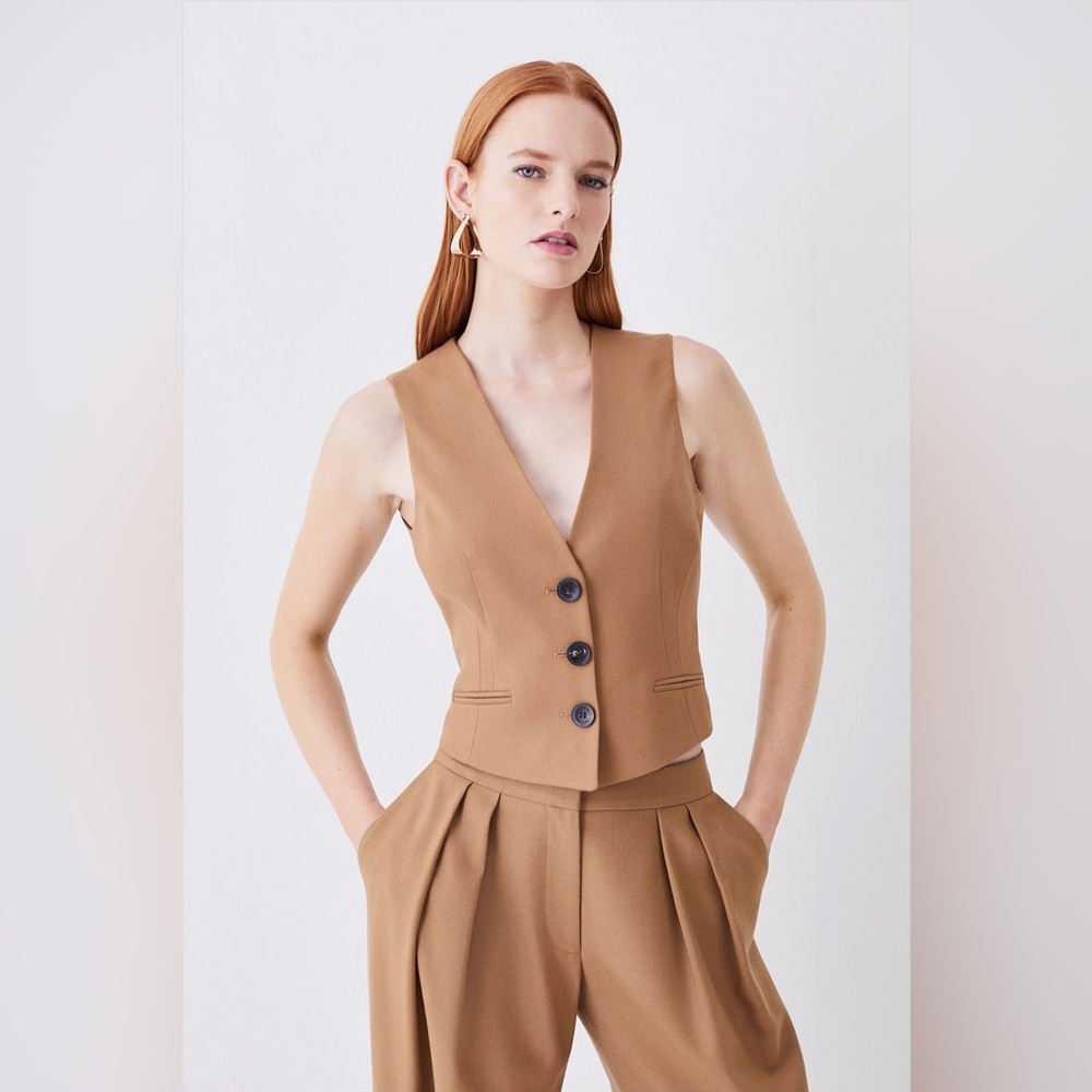 Karen Millen Premium Wool Flannel Vest in Camel